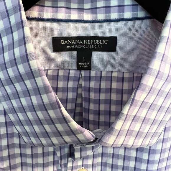 Full Cotton Classic Purple Plaid Button Down // Banana Republic Men's Size L - Picture 2 of 7